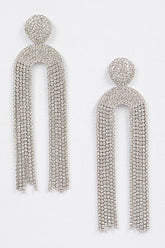 High Stakes Rhinestone Drop Earrings - Silver